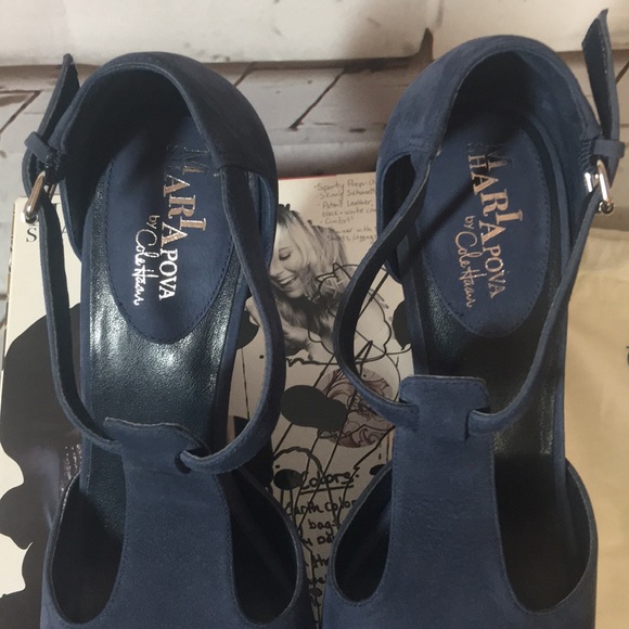 Maria Pova By Cole Haan T strap suede Wedges shoes NWOB - Picture 3 of 8